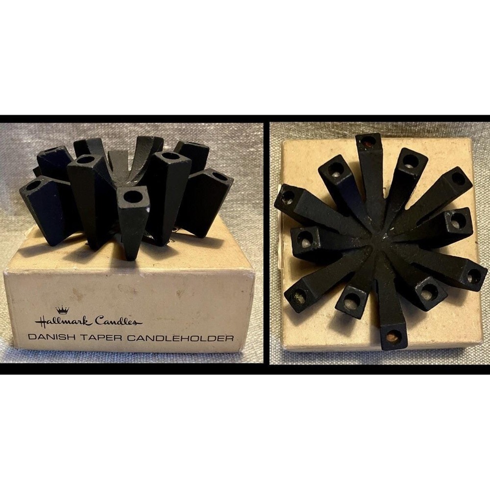 Vintage Hallmark Danish Taper Candleholder Black Cast Metal Starburst MCM Japan